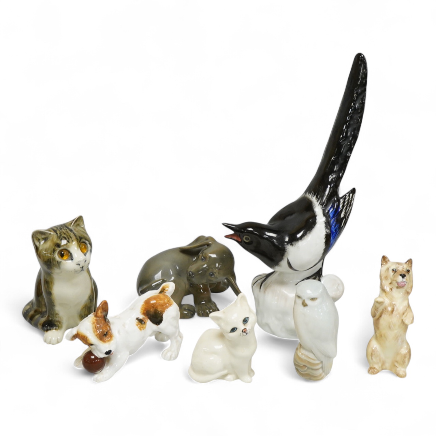 Seven various china birds and animals, including Royal Copenhagen, Doulton etc and a large Russian bird-25cm high